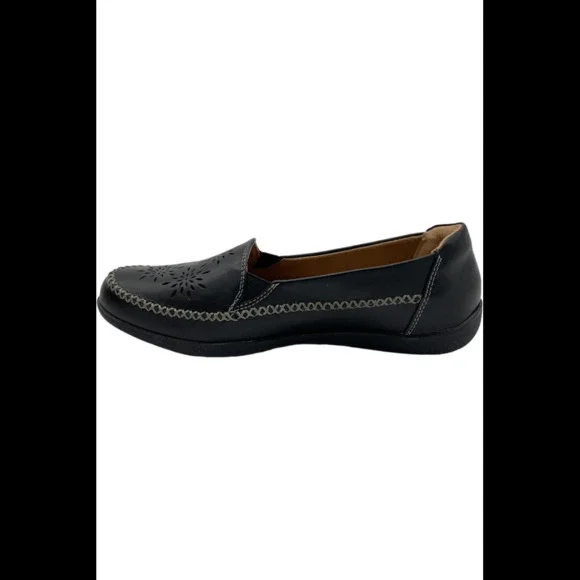 Earth Origins Leather Whipstitch Slip-Ons Freya Black - Wide - Picture 2 of 4